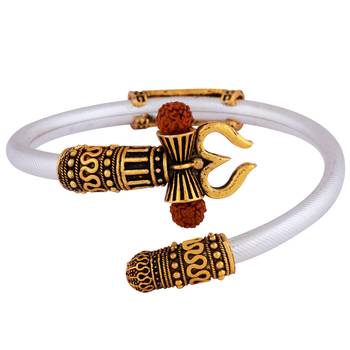 Adjustable Trishul Damroo Rudraksha Bahubali Silver kada Bracelet For Men Boys Girls 2