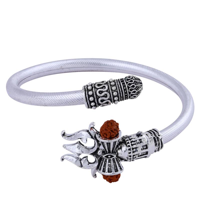 Rudraksha Trishul Damroo Designer Oxidized Silver Bahubali Kada