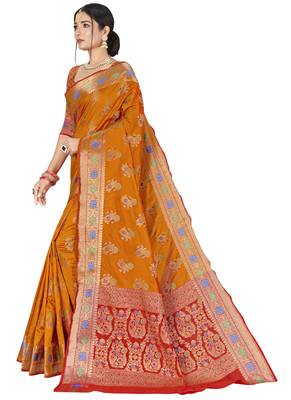 Orange Designer Art Silk Party Wear Saree 2