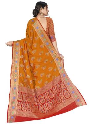Orange Designer Art Silk Party Wear Saree 3