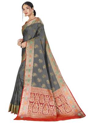 Grey Designer Art Silk Party Wear Saree 2