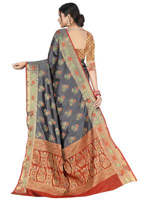 Grey Designer Art Silk Party Wear Saree 3