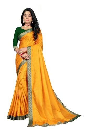 Mustard Zari Silk Plain Saree With Blouse