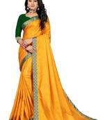 Mustard Zari Silk Plain Saree With Blouse