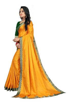Mustard Zari Silk Plain Saree With Blouse 2