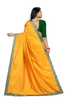 Mustard Zari Silk Plain Saree With Blouse 4