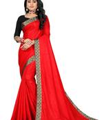 Red Silk Zari Plain Saree With Blouse 