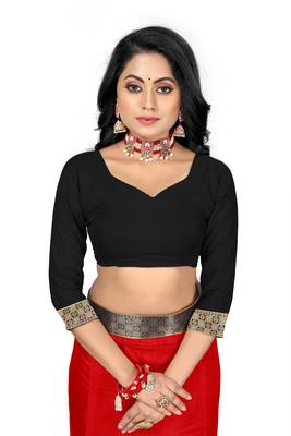 Red Silk Zari Plain Saree With Blouse  5