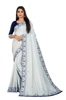 Blue Silk Embroidered Saree With Blouse