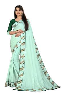 Green Silk Embroidered Saree With Blouse