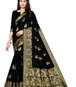Black Silk Woven Saree With Blouse