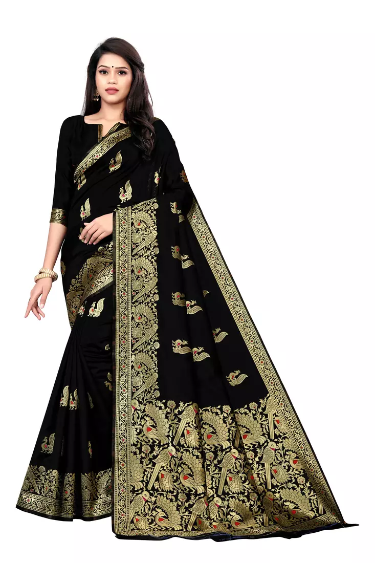 black silk woven saree with blouse