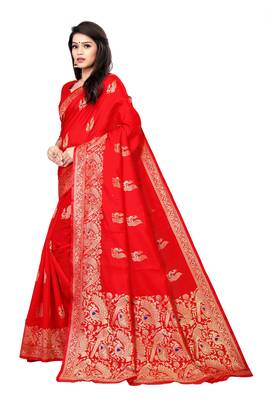 Red Silk Woven Saree With Blouse 2