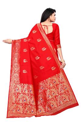 Red Silk Woven Saree With Blouse 4