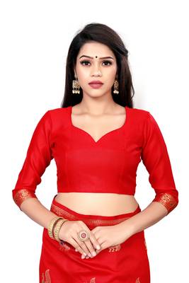 Red Silk Woven Saree With Blouse 5