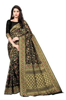 Black Silk Woven Saree With Blouse 1