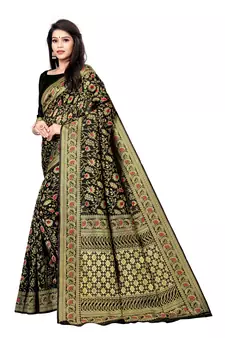 Black Silk Woven Saree With Blouse