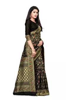 Black Silk Woven Saree With Blouse