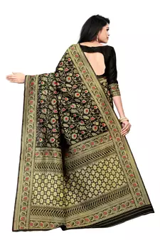 Black Silk Woven Saree With Blouse