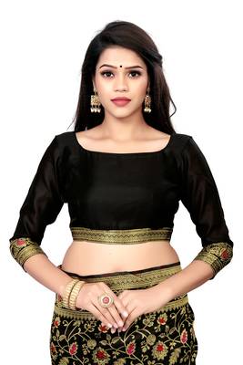 Black Silk Woven Saree With Blouse 5