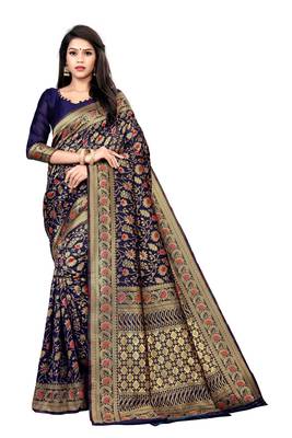 Blue Silk Woven Saree With Blouse 1