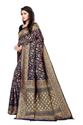 Blue Silk Woven Saree With Blouse 2