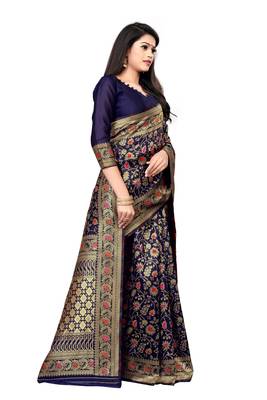 Blue Silk Woven Saree With Blouse 3