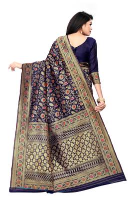 Blue Silk Woven Saree With Blouse 4
