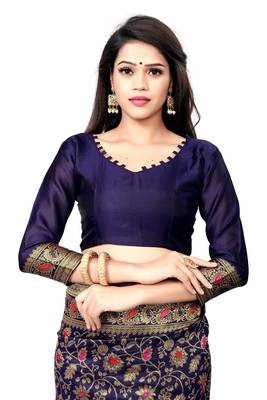 Blue Silk Woven Saree With Blouse 5