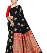 Black Silk Woven Saree With Blouse