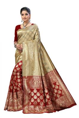 Beige Silk Woven Saree With Blouse 1