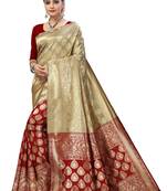 Beige Silk Woven Saree With Blouse