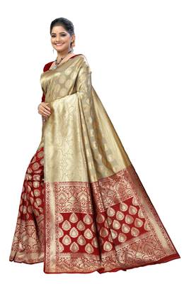 Beige Silk Woven Saree With Blouse 2
