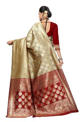 Beige Silk Woven Saree With Blouse 4