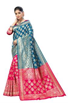 Green Silk Woven Saree With Blouse