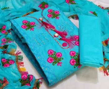 VredeVogel Teal blue Cotton with Embroidery work  Exclusive Un-Stitched Dress Material Suit For Women 1