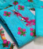VredeVogel Teal blue Cotton with Embroidery work  Exclusive Un-Stitched Dress Material Suit For Women