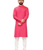 Pink printed cotton kurta-pajama
