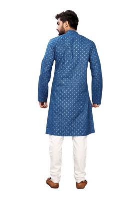 Blue printed cotton kurta-pajama 2