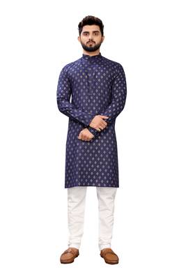 Blue printed cotton kurta-pajama 1