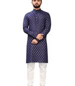 Blue printed cotton kurta-pajama