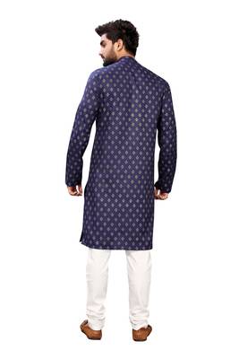 Blue printed cotton kurta-pajama 2