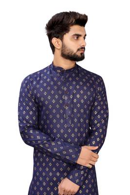 Blue printed cotton kurta-pajama 3