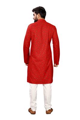 Red printed cotton kurta-pajama 2