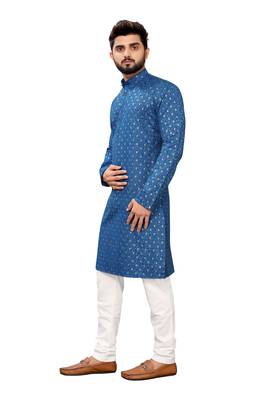 Blue printed cotton kurta-pajama 5