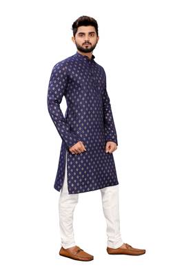 Blue printed cotton kurta-pajama 4
