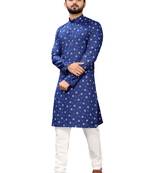 Blue printed cotton kurta-pajama