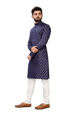 Blue printed cotton kurta-pajama 5