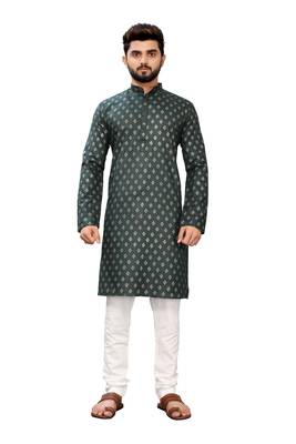 Grey printed cotton kurta-pajama 1