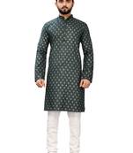 Grey printed cotton kurta-pajama